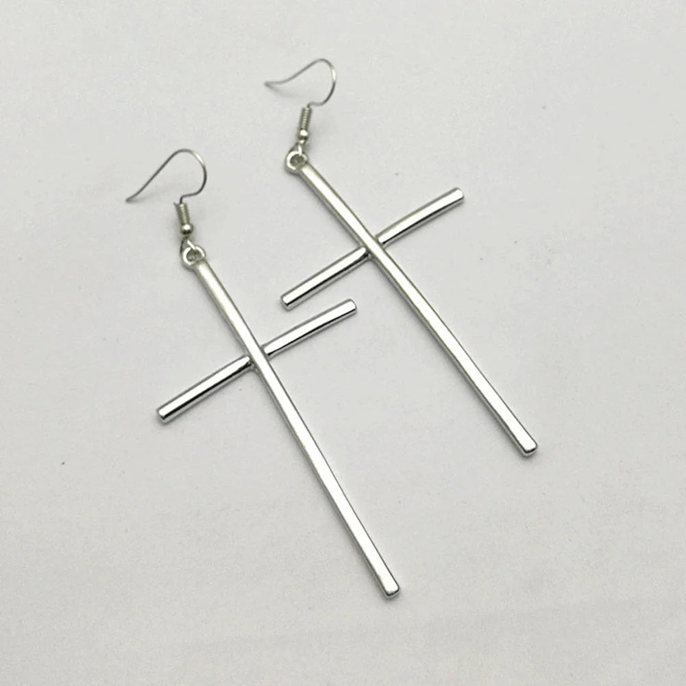 Long Cross Earrings Silver