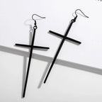 Long Cross Earrings Black