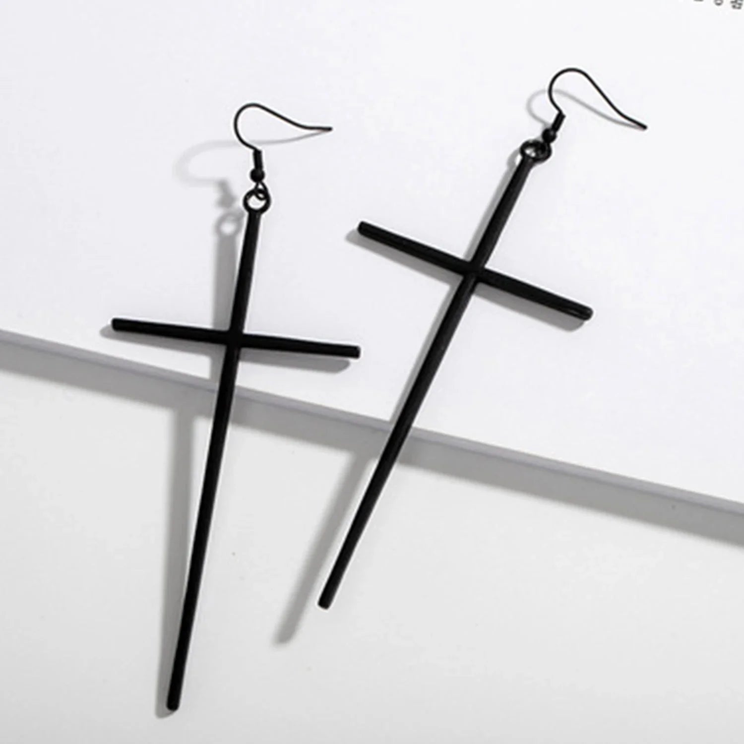 Long Cross Earrings Black