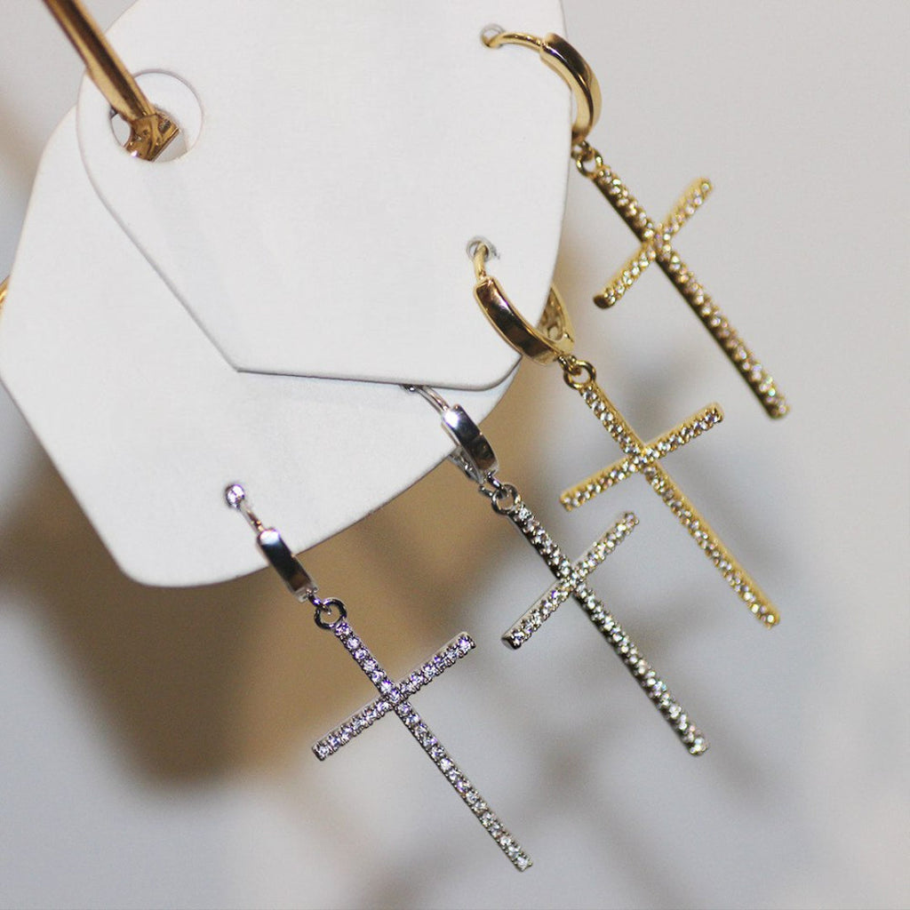 Zircon Cross Hoop Earrings