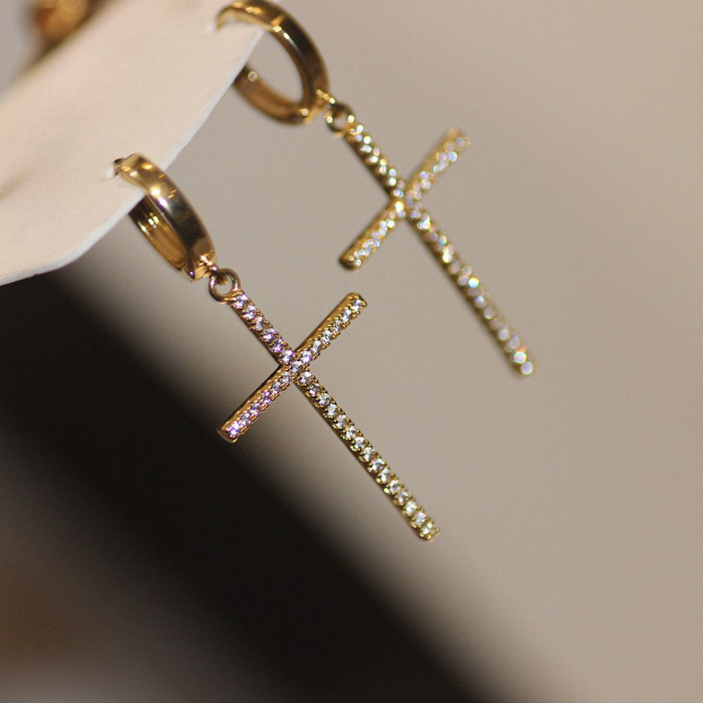 Zircon Cross Hoop Earrings