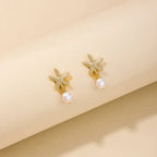 Gold-plated shell, starfish and pearl earrings