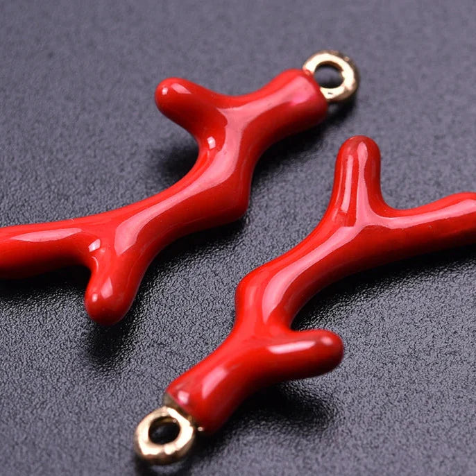 Red coral gold-tone earrings