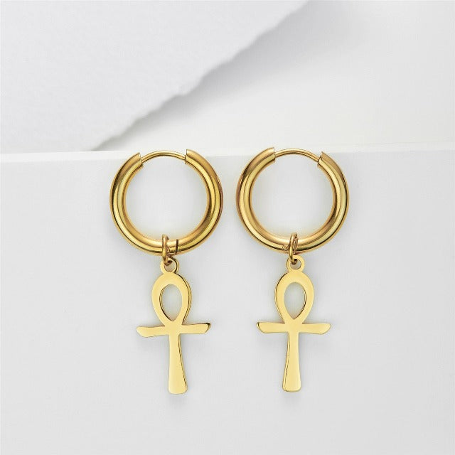 Egyptian Earrings Ankh Cross Women Gold