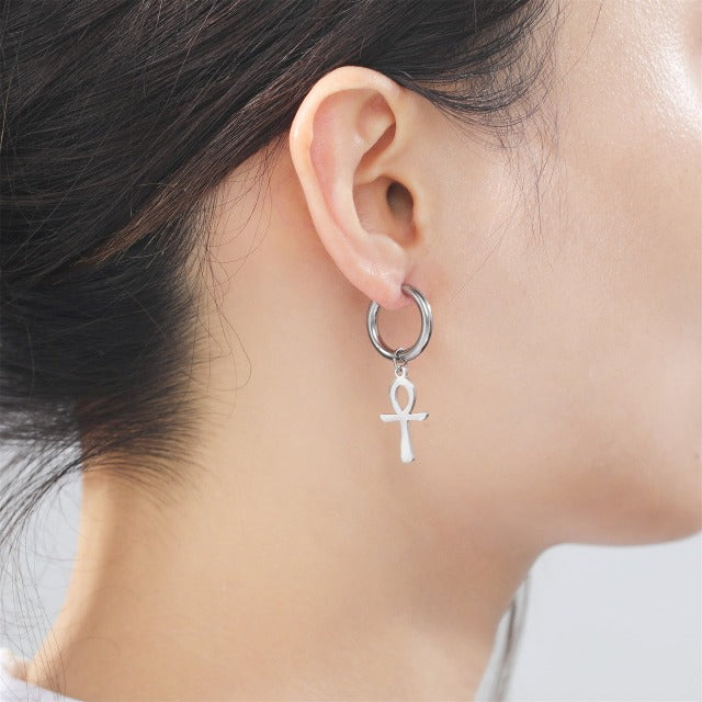 Egyptian Earrings Ankh Cross Women Silver
