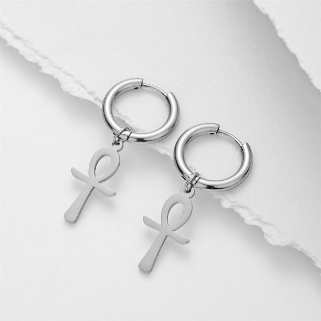 Egyptian Earrings Ankh Cross Women Silver