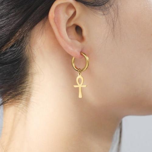 Egyptian Earrings Ankh Cross Women Gold