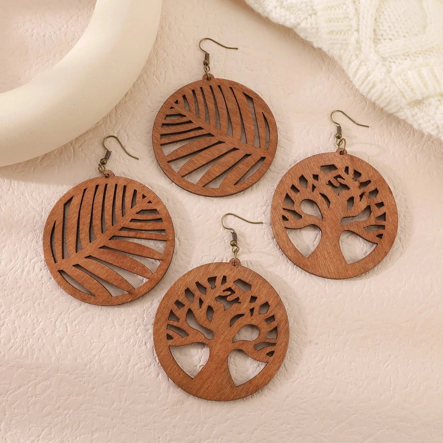Wooden Dangle Tree of Life Earrings