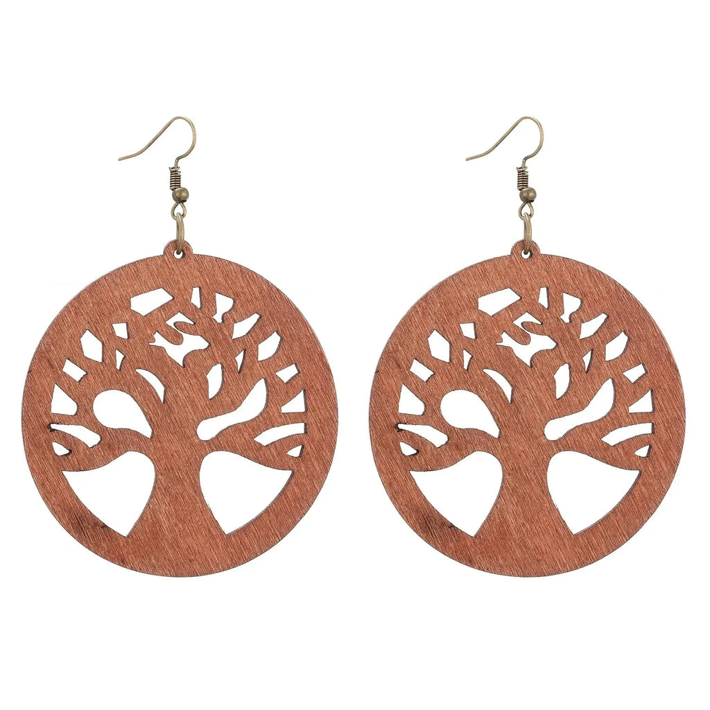 Wooden Dangle Tree of Life Earrings
