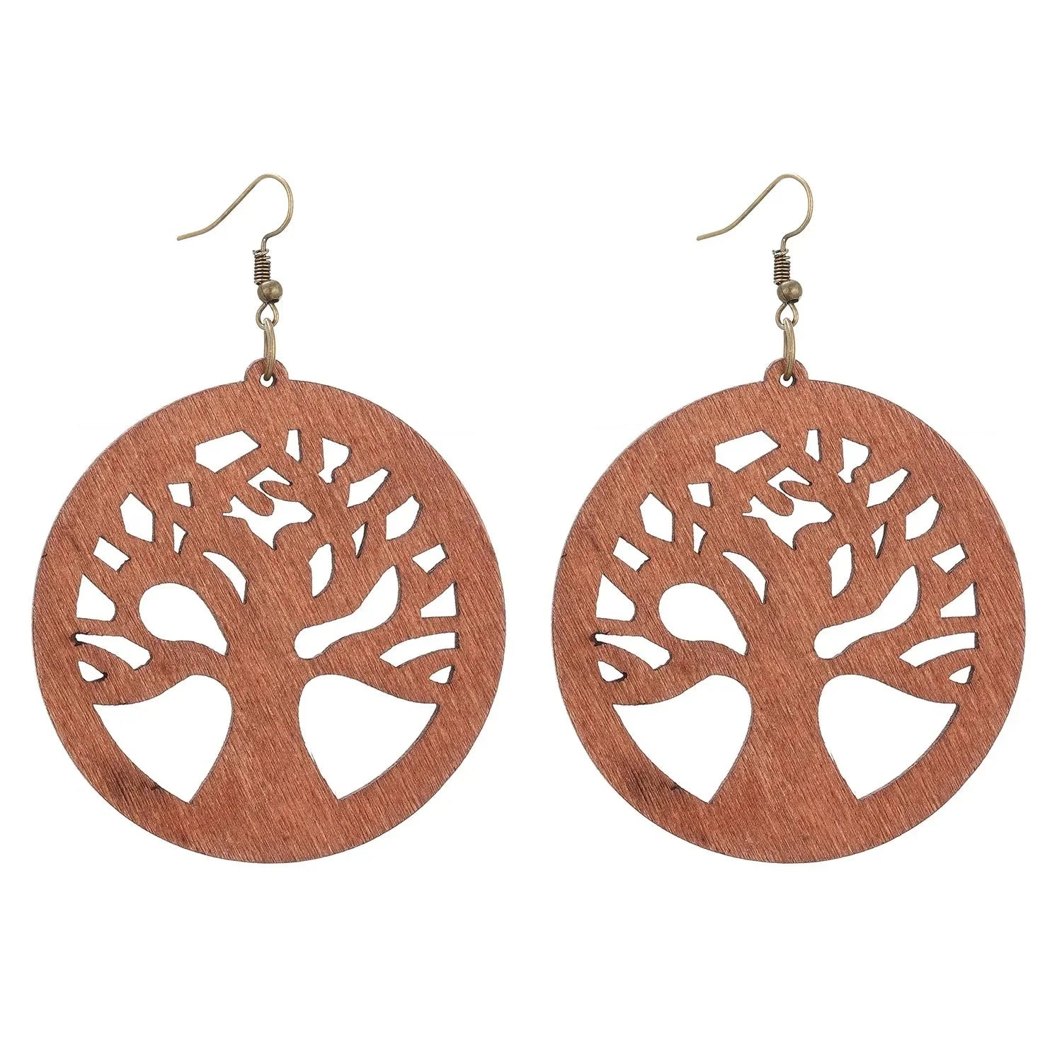 Wooden Dangle Tree of Life Earrings
