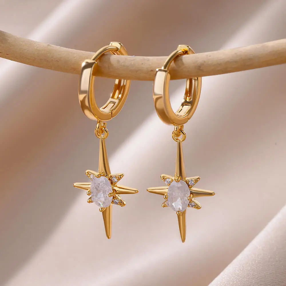 Women's Hoop Earrings Star and Zircon