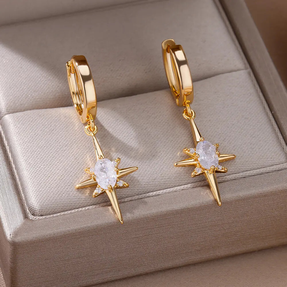 Women's Hoop Earrings Star and Zircon