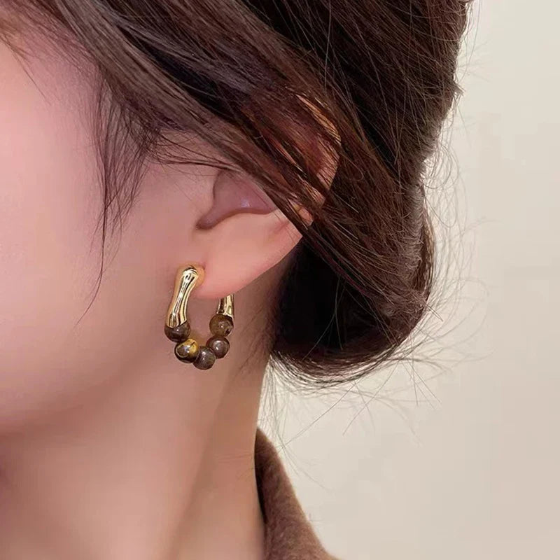 Women's Hoop Earrings Tiger's Eye