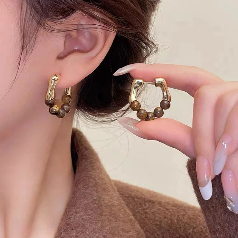 Women's Hoop Earrings Tiger's Eye