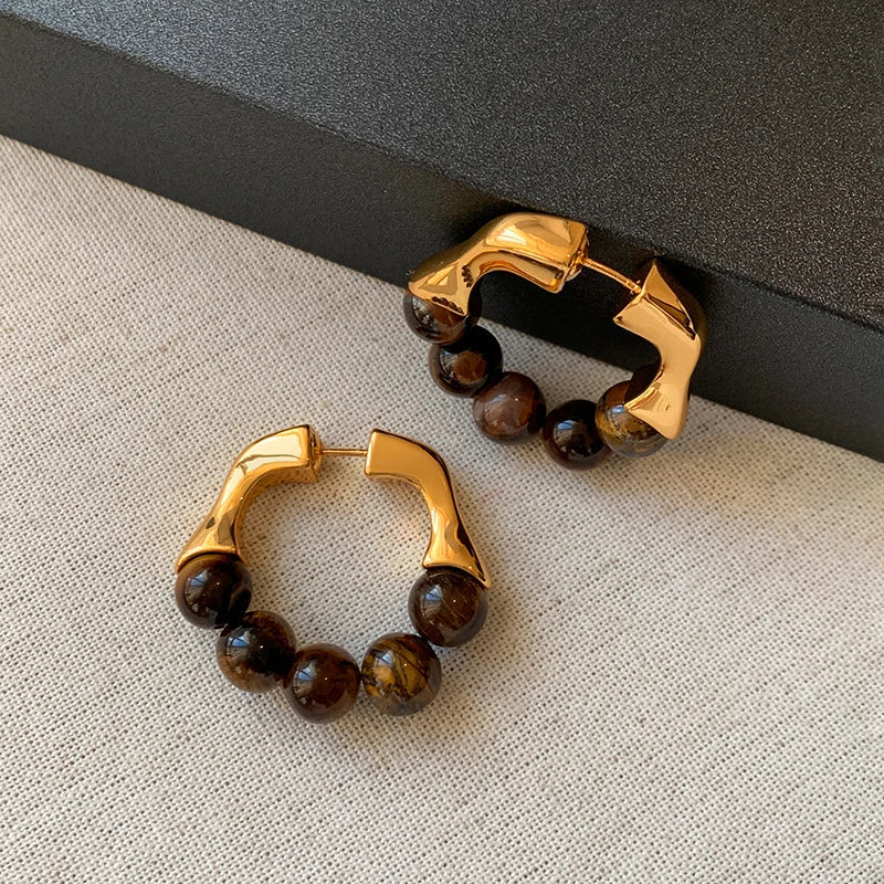 Women's Hoop Earrings Tiger's Eye