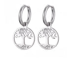 Women's Earrings Silver Tree of Life Hoop Dangles