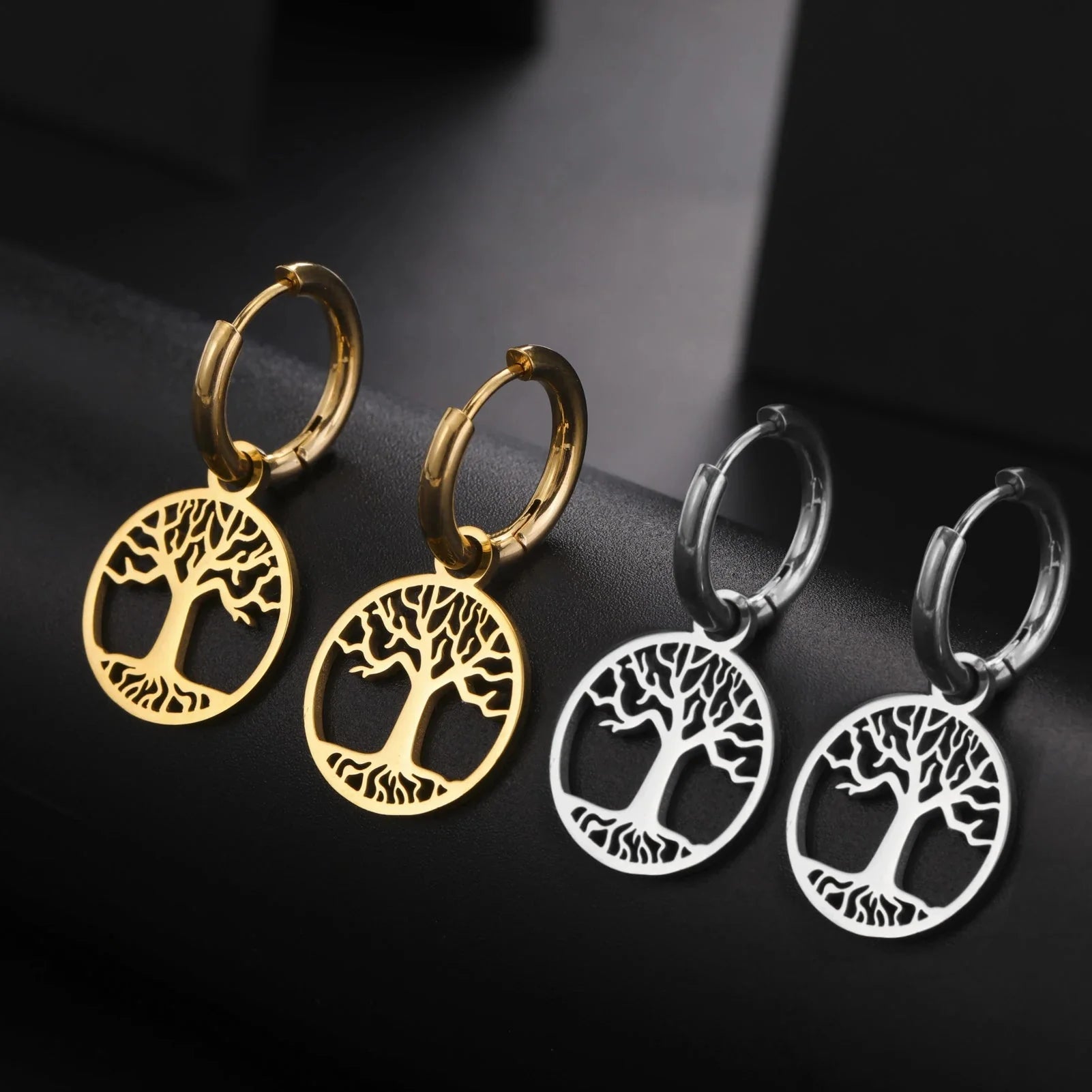 Women's Earrings Tree of Life Hoop Dangles