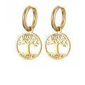 Women's Earrings Gold Tree of Life Hoop Dangles
