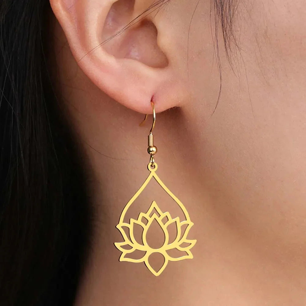 Women's Dangling Lotus Flower Earrings gold