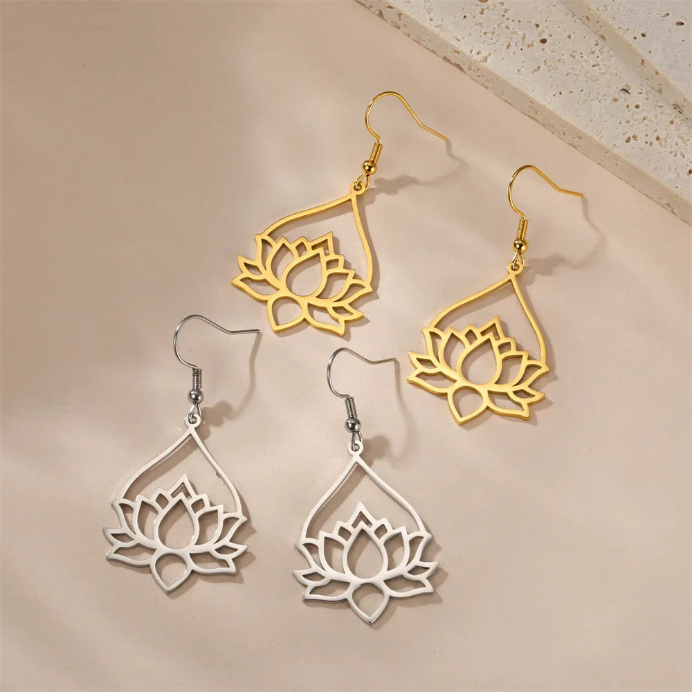 Women's Dangling Lotus Flower Earrings