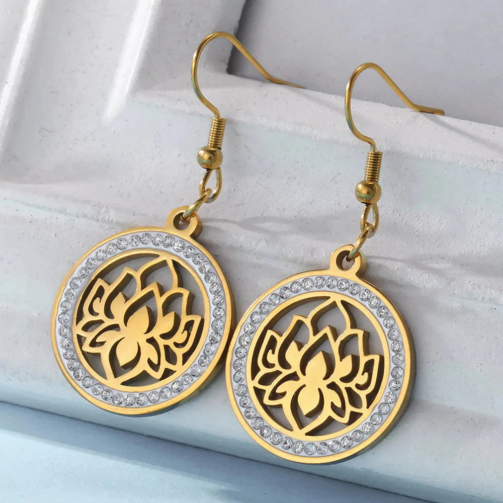 Women's Drop Earrings Lotus Flower Dawapara Gold