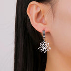Women's Lotus Flower Zen Dangle Earrings in Silver