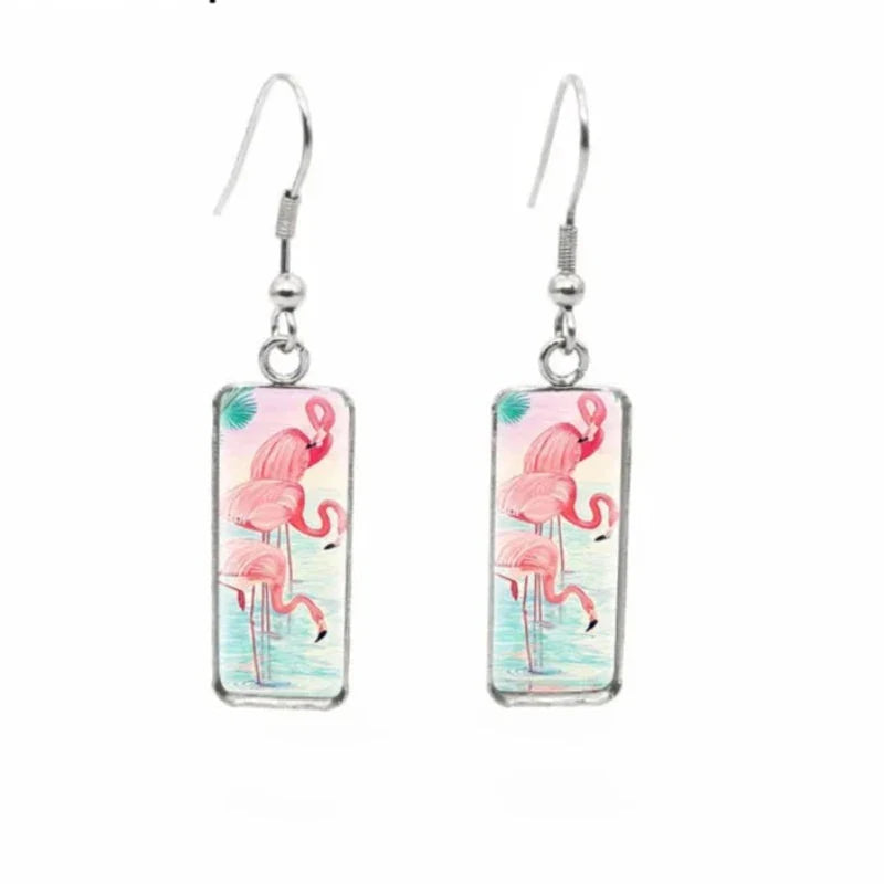 Pink and Blue Dangling Flamingo Earrings