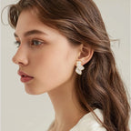 Half-Flower Stud Earrings Petals White