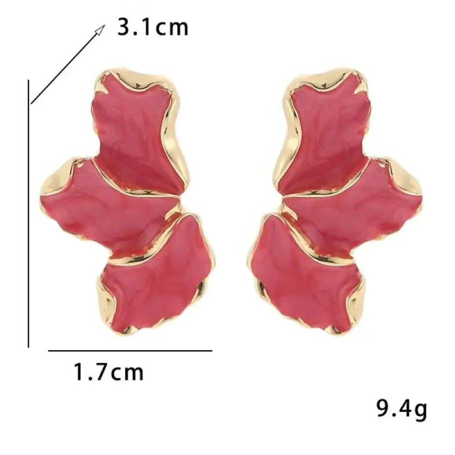 Half-Flower Stud Earrings Petals Red