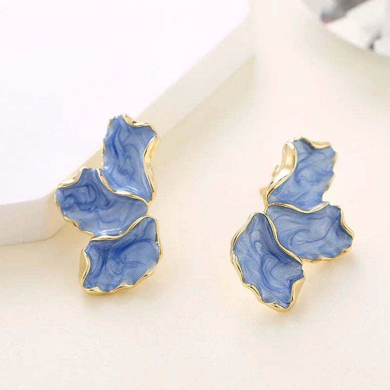 Half-Flower Stud Earrings Petals Blue