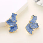 Half-Flower Stud Earrings Petals Blue