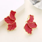 Half-Flower Stud Earrings Petals Red