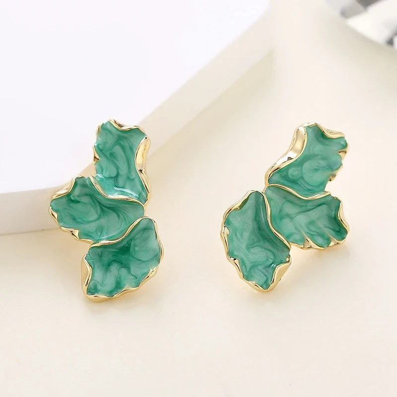 Half-Flower Stud Earrings Petals Green