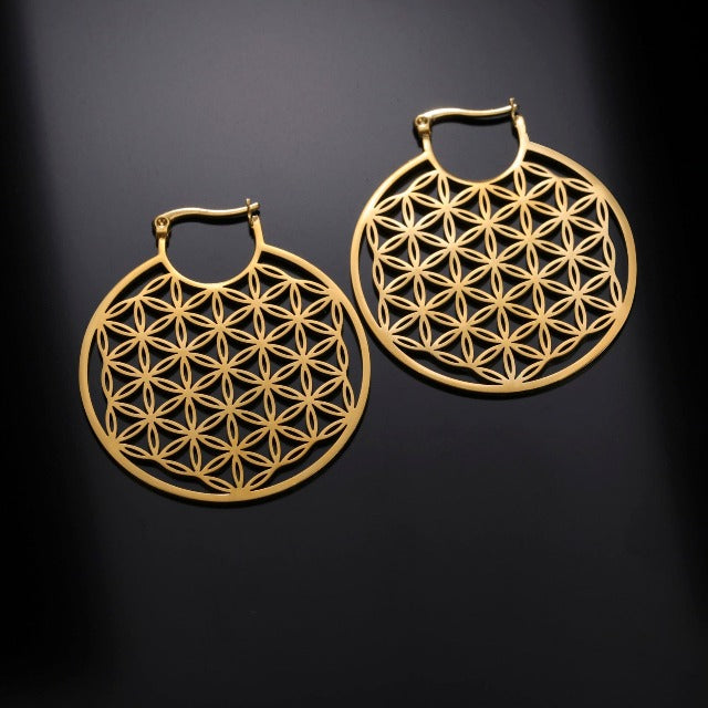 Dawapara Mandala Flower of Life Earrings for Women gold