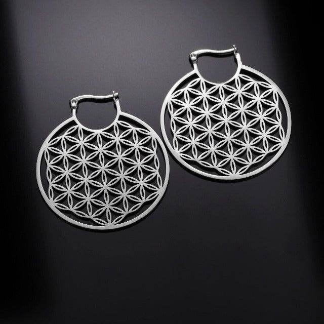 Dawapara Mandala Flower of Life Earrings for Women silver