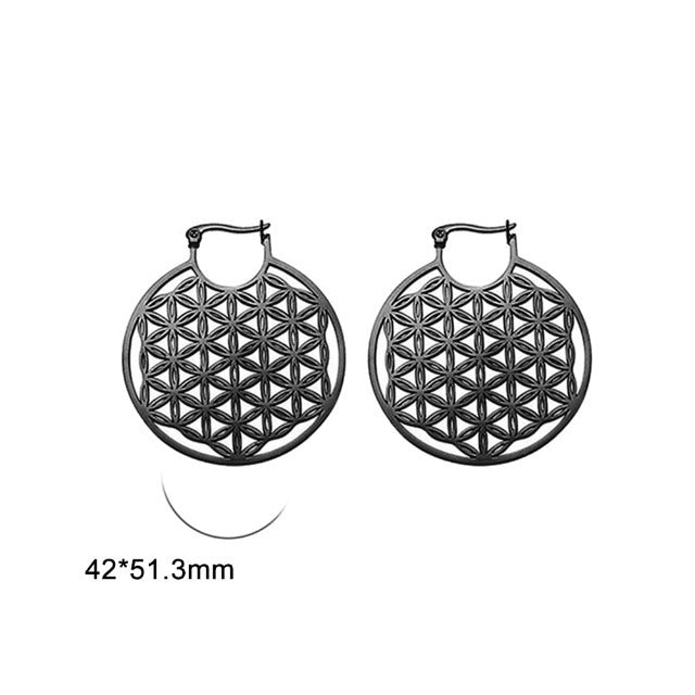 Dawapara Mandala Flower of Life Earrings for Women black