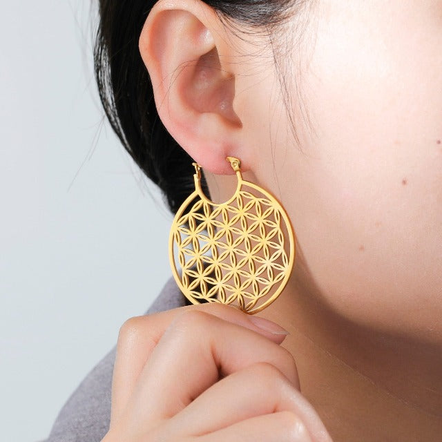 Dawapara Mandala Flower of Life Earrings for Women gold