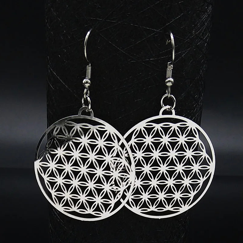 Life Flower Dangle Earrings Silver
