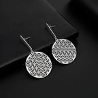 Women's Mandala Silver Flower of Life Dangle Earrings