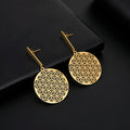 Women's Mandala Gold Flower of Life Dangle Earrings