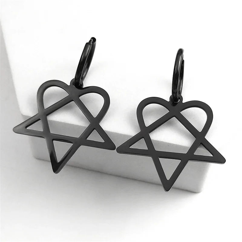 Goth "Heartagram" Earrings Black Pentagram Heart