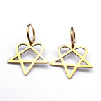 Goth "Heartagram" Earrings Gold Pentagram Heart