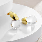 Transparent Water Drop Stud Earrings Gold
