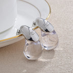 Transparent Water Drop Stud Earrings Silver