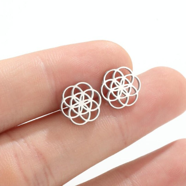 Dawapara Women's Flower of Life Mandala Earrings silver