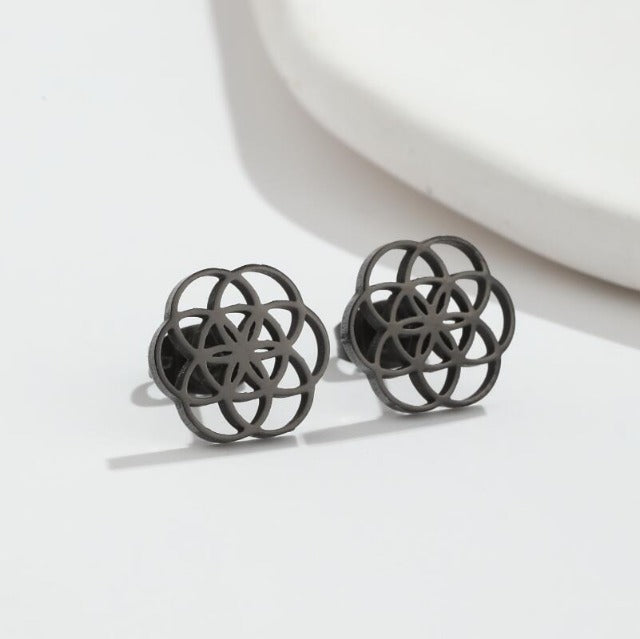 Dawapara Women's Flower of Life Mandala Earrings black