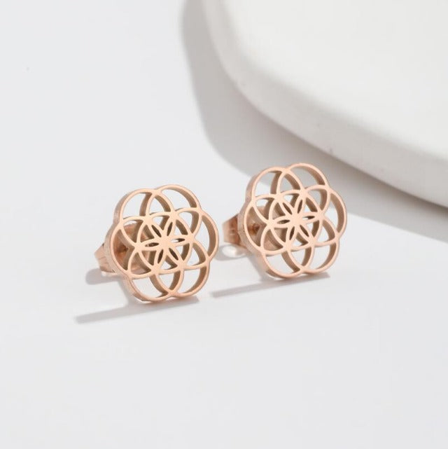 Dawapara Women's Flower of Life Mandala Earrings rose gold