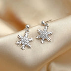 Winter Snowflake Dangle Earrings for Women Silver