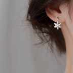 Winter Snowflake Dangle Earrings for Women Silver