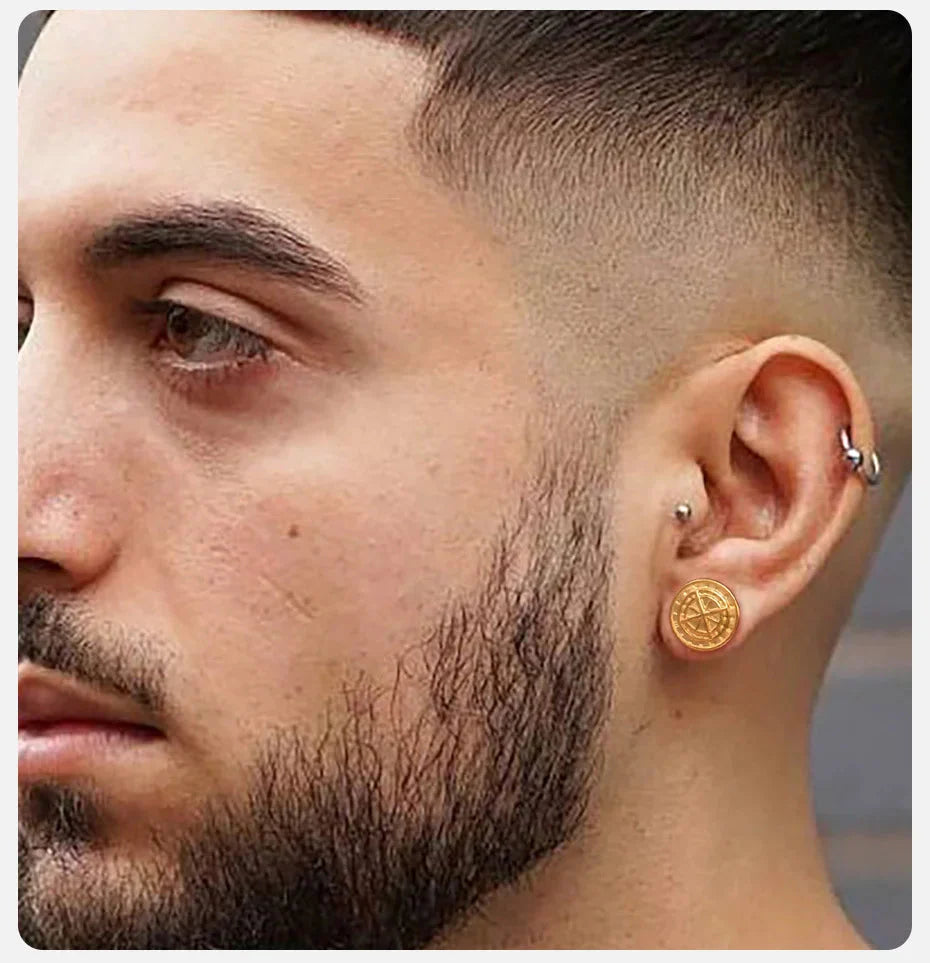 Men's Compass Earrings Compass Rose of the Winds gold